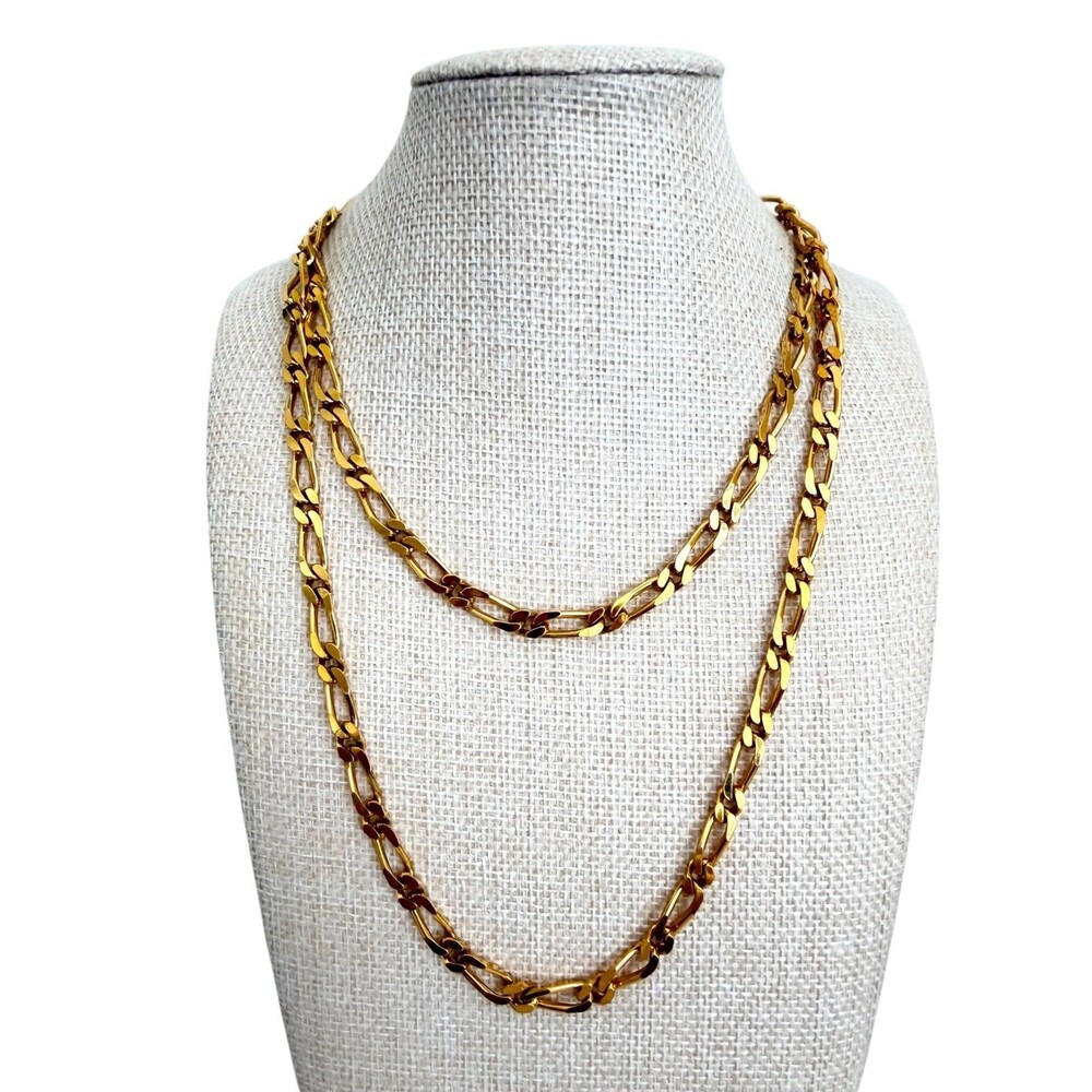 Vintage Monet Gold Tone Figaro Chain Link Necklace 35 Inch Long Chain